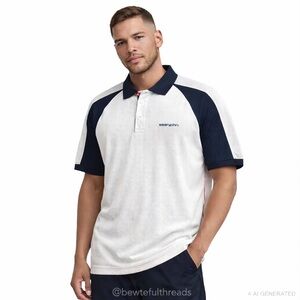 Sean John L/G White & Navy Mesh Polo Shirt Sporty Y2K